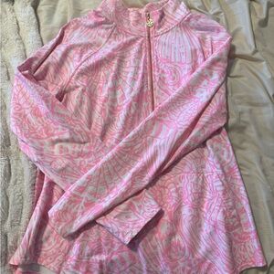 Pink and White Patterned Zip-Up Top